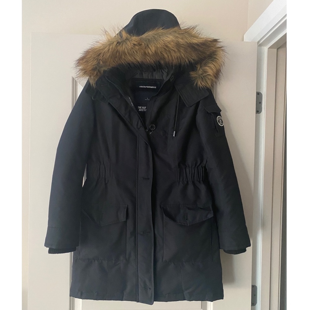 A&F Black Arctic Parka Jacket with Fur Hood